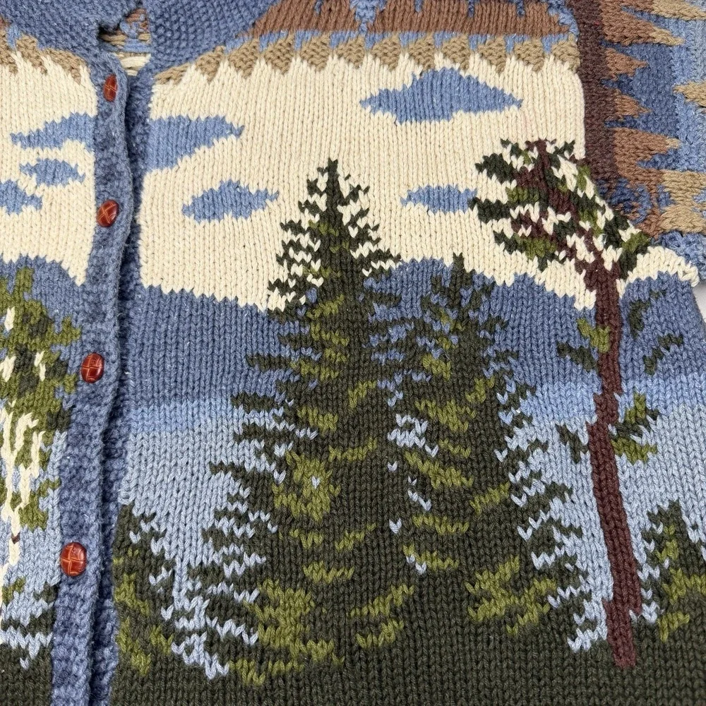 Vintage Northern Isles Women L Cardigan Sweater Forest Cabin Tree Winter Knit - Picture 4 of 13